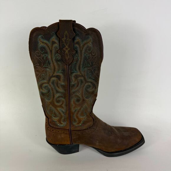 Justin Stampede Durant Western Boots Women's 7 Brown Leather Pull-On Mid-Calf - Picture 3 of 9
